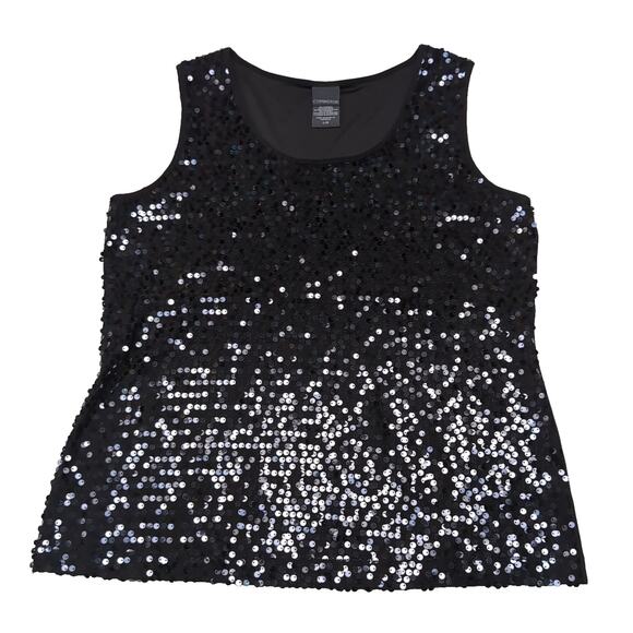 Covington Sequin Front Tank Top Blouse Womens Size L Black Holiday Party Sparkle - Picture 3 of 11